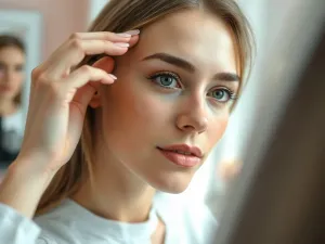 Uśmiechnięta kobieta podczas profesjonalnego zabiegu laserowego zagęszczania włosów w nowoczesnej klinice.